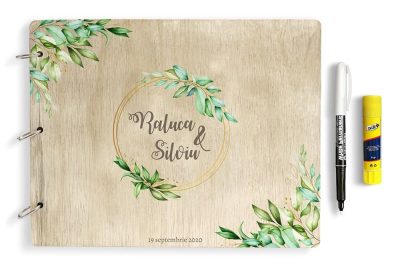 Guestbook nunta cu coperta din lemn personalizat Printat UV